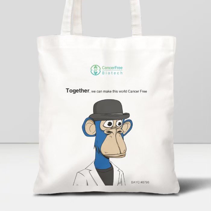 CancerFreeBio's tweet photo. @yugalabs has @BoredApeYC apes that travel around the world and for the first time, we bring our own ape #8796 to the US Bio Convention. @IAmBiotech Visit CancerFree at Booth #3323 to get a free mask or tote bag with our ape !! #ApesTogetherStrong https://t.co/dnqKbfQBTi