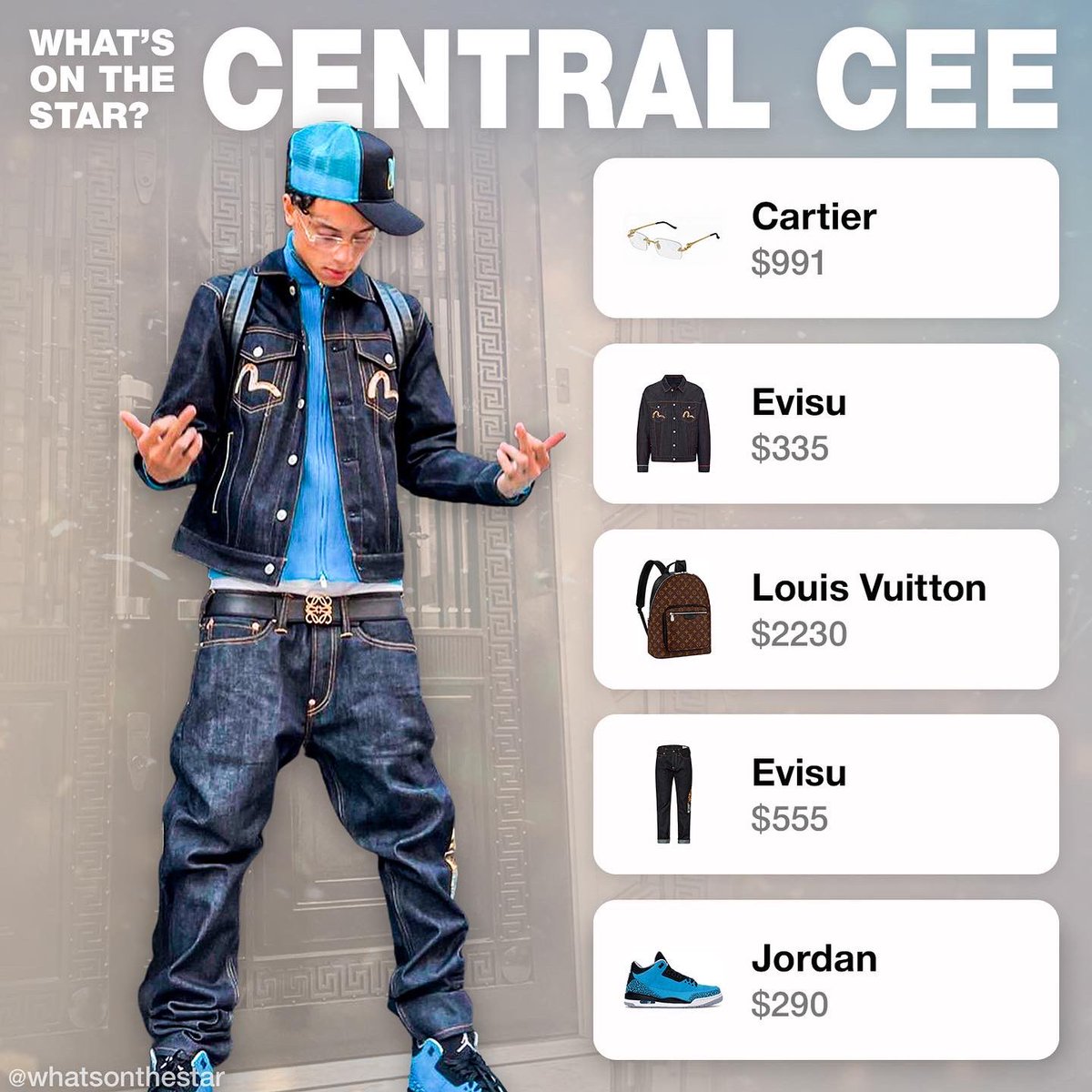 WHAT'S ON THE STAR? on X: Central Cee rockin Evisu denim suit with Jordan  3 Retro Powder Blue's & LV monogram backpack 🥶 #CentralCee  #whatsonthestar  / X