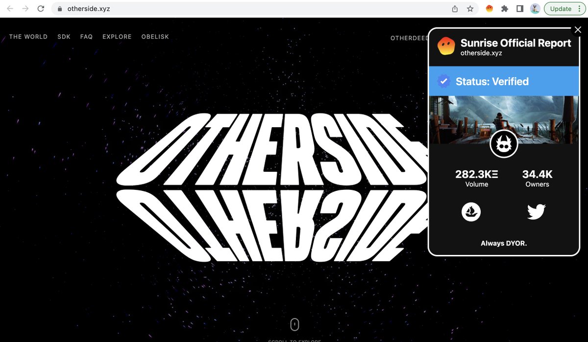 🚨SCAM ALERT🚨 
We were informed that <a href="/BoredApeYC/">Bored Ape Yacht Club 🍌</a> <a href="/OthersideMeta/">Othersidemeta</a> Discord server has been hacked. 

We have only one official site verified. All others are scams. 

If you have our extension, you would know those fake mint sites!