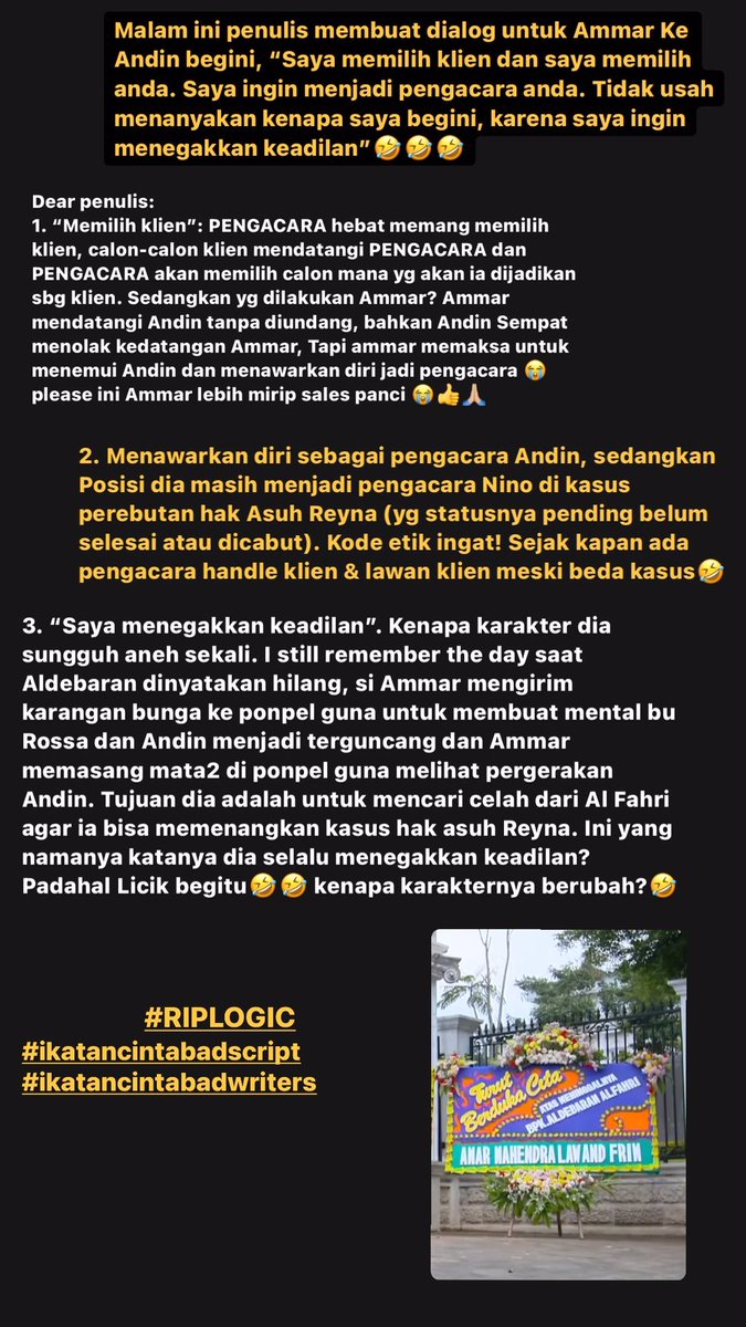 sandalhermesss's tweet image. RIP logika penulis.
Gue berterima kasih atas niat Ammar untuk membantu Andin. Tapi gak harus maksa gitu Alurnya.

#RIPIKATANCINTA
#ikatancinta
#ikatancintabadscript
#ikatancintabadwriters

Buset gue makin kangen vibes IC yg lama #merinduAldebaran