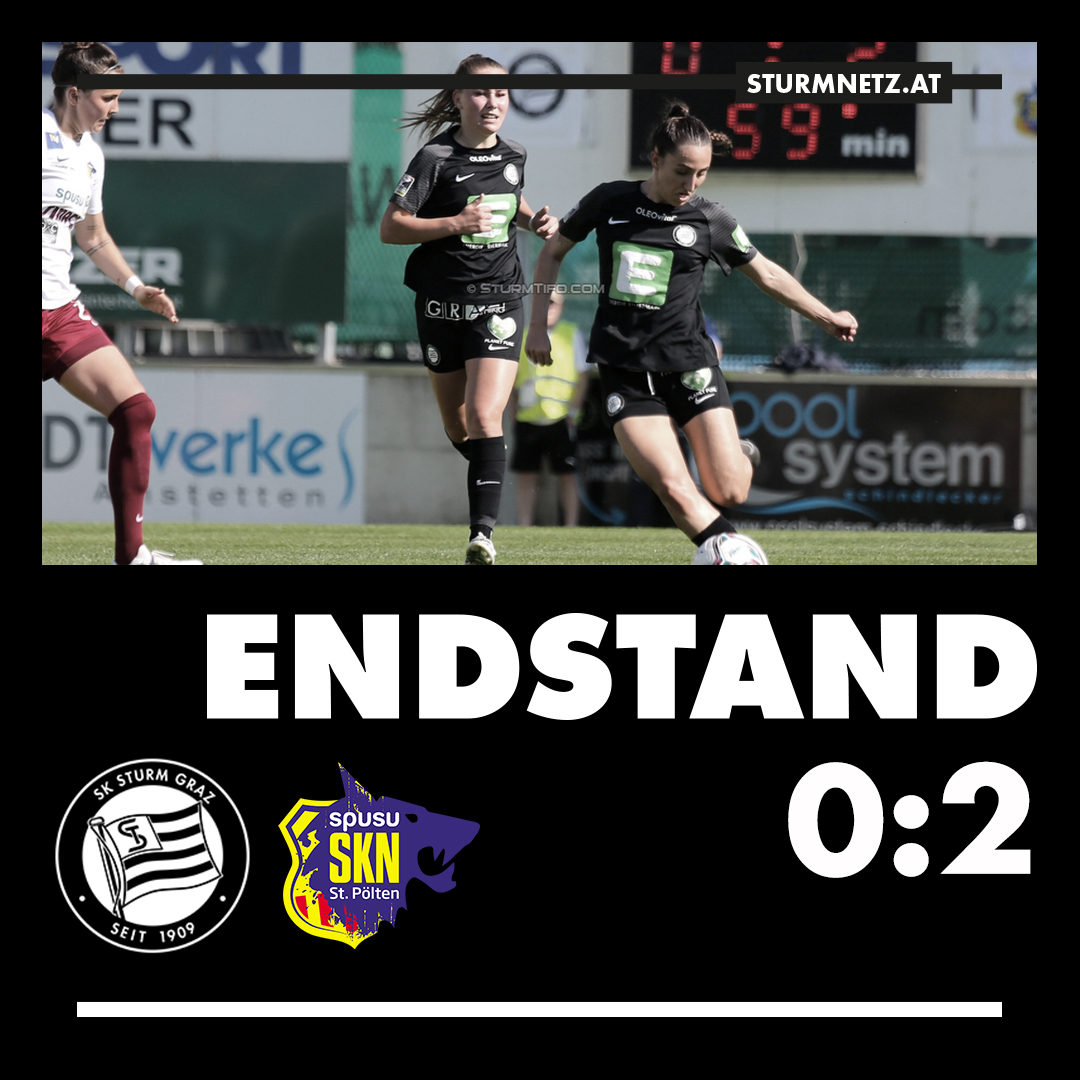 SturmNetz1909's tweet photo. FT' Schlusspfiff im Cup-Finale! Am Ende blieb es beim 2:0 für die Spusu SKN St.Pölten Frauen. Dennoch beenden die ersatzgeschwächten SK Sturm Graz Damen eine herausragende Saison als Vizemeisterinnen und Cup-Finalistinnen! #STUSKN 
📷 https://t.co/nPPBztnvfG https://t.co/htPBI6gfqr