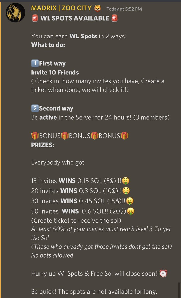 🤑🚨WL SPOTS &amp; FREE SOL AVAILABLE IN DISCORD! Join now : Discord.gg/ZooCityNFT #nft #solana #solnft