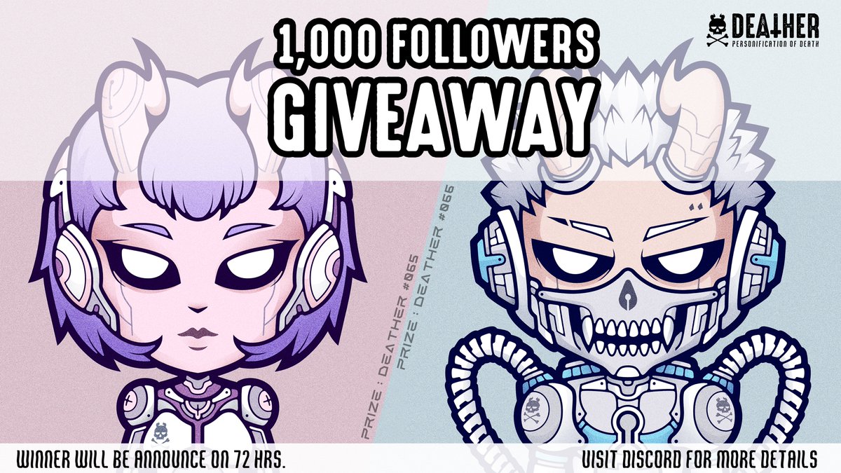Deadly_Kids's tweet image. 𝘏𝘌𝘓𝘓~𝘖 #NFTCommunity 🖤
𝗗𝗘𝗔𝗧𝗛𝗘𝗥  1,000 Followers Giveaway! ✨

1⃣ Follow @DeatherNFT
2⃣ Like + Retweet
3⃣ Tag 3 friends
🎉Join Discord to Raffle the Winner:
discord.com/invite/tq3dU9y…

Winners will be announce on 78 hrs.
#NFT #NFTTHAILAND #NFTGiveaway #NFTcollector