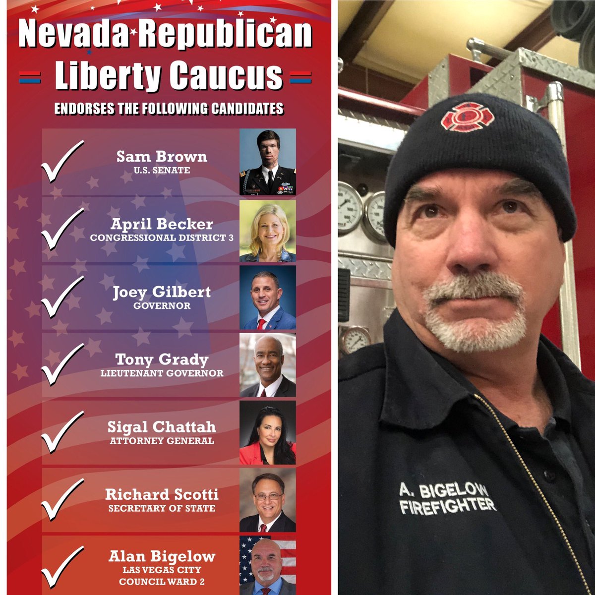 AlanBigelowLv's tweet photo. Thank you Nevada Republican liberty caucus for your endorsement ! #Elections2022 #LasVegas #VoteConservative #lvcc #Fox5LasVegas #patriot #ClarkCountyNv #queensridge #RedRockLv https://t.co/AhEgPLjTQ5