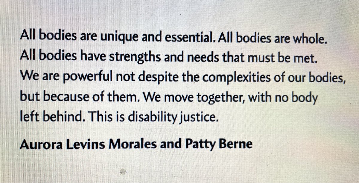 CIL_Toronto's tweet photo. We're happy to post this 'hot take' shared early in today's reading and conversation with the authors of "We Move Together." This radical quote by Patty Berne and Aurora Levins Morales helped ground our event in disability justice! #NoBodyIsLeftBehind #WeMoveTogether https://t.co/SsPPAJOnnI