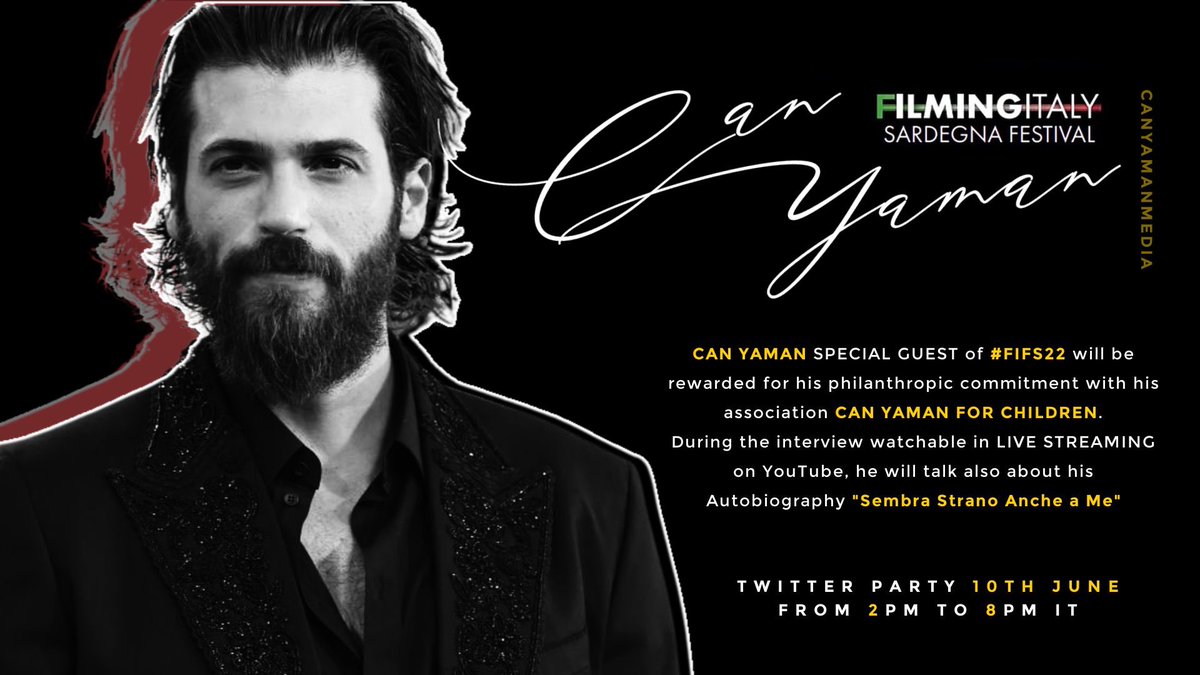 📌We would like to invite you to join us here on Twitter for a Party on 10th June 2022 from 2 p.m to 8 p.m (IT time) 

#CanYaman SPECIAL GUEST of #FIFS22 will be rewarded for philanthropic efforts with his association #CanYamanForChildren

His interview LIVE STREAMING on YouTube