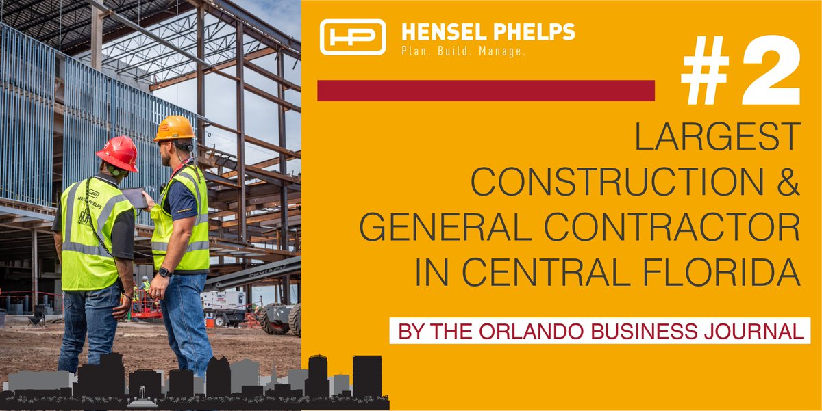 HenselPhelps's tweet photo. Hensel Phelps is ranked # 2 on the @OBJUpdate's list of Largest National Construction and General Contractors in Central Florida! It’s been an honor to play a role in the growth of the region since 1998. #OBJ #TopGeneralContractor
https://t.co/Nbfjpvv3Tm https://t.co/QcF9iP7FlG