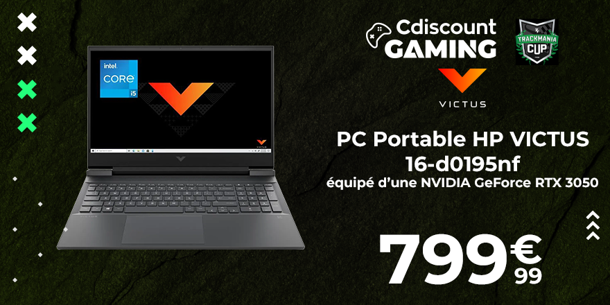 Cdiscount's tweet photo. 🟢 @CdiscountGaming est partenaire de la @TrackmaniaCupFR 🏁

La finale à suivre sur la chaîne de @ZeratoR ➡️ https://t.co/cmsf1EvOhJ

Découvrez les offres OMEN et VICTUS avec 50€ de réduction supplémentaire pour les membres CDAV

👉 https://t.co/rGWsQgX1i8 👈

#TMCUP2022 https://t.co/Cs735easlR