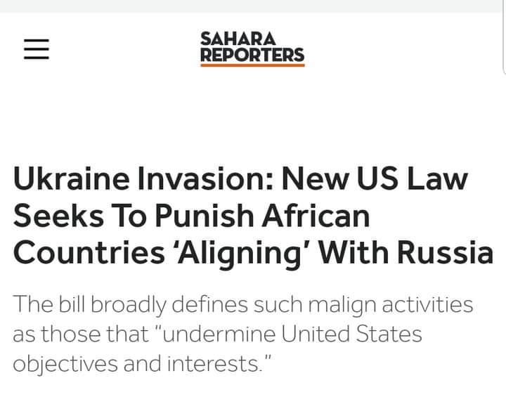 The United States is at war with the rest of the world.  Not only Africans but also those in the Middle East supported Russia.  Why Sanctions for Africa Only?  They are despised because they are poor