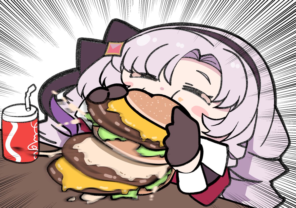 hyakumantenbara salome 1girl burger food solo eating gloves long hair  illustration images