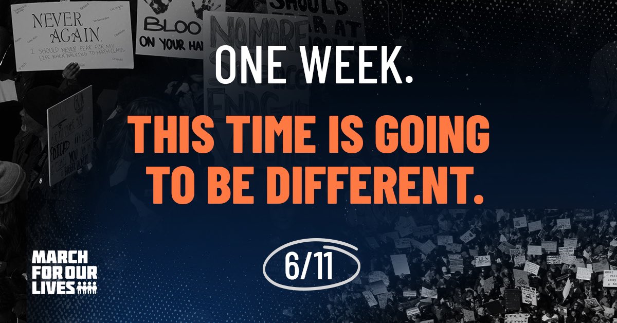 AMarch4OurLives's tweet photo. 📢 IN ONE WEEK: We’re marching for our lives, again. This time, we’re showing Congress that inaction has consequences at the voting booth. 

March with us nationwide: https://t.co/NFZSN6tEdX https://t.co/QEcDgZXOia