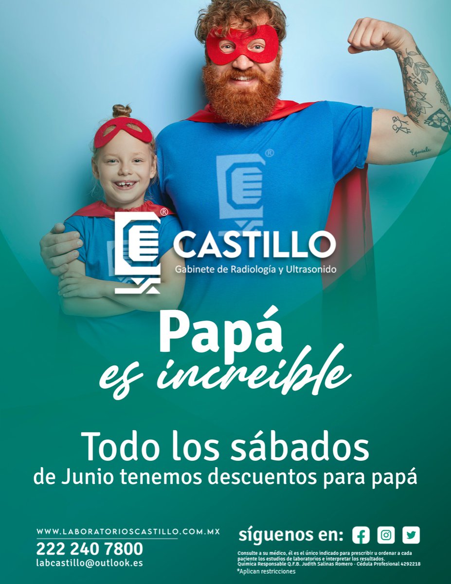LabCastilloOfi1's tweet photo. ¡Recuerda que hoy, sábado, tenemos descuentos para Papá!
🤍🧔🏻
#laboratorioscastillo #descuentos #parapapá https://t.co/qCp1V6CrU6