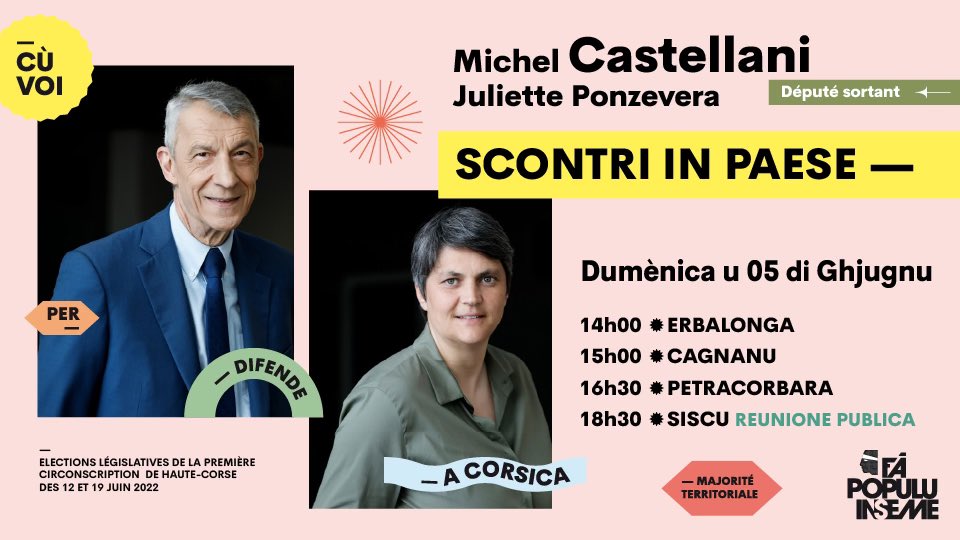 Si compie u nostru giru di i paesi dumane in Capicorsu. 
Nous presenterons notre bilan et nos propositions à Erbalonga, Cagnanu Petracurbara è Siscu.
#FàPopuluInseme