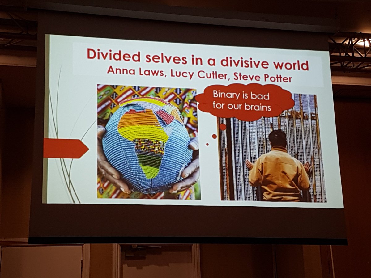 Assoc_CAT's tweet photo. More glimpses of #ACATconf22 which ended last Saturday - here showing morning keynotes on 'Divided selves in a divisive world' with Steve Potter, Anna Laws & Lucy Cutler (@AngelaCoshland chairing) on Day 2 #BinaryIsBadForOurBrains https://t.co/5L5ibfKGTL