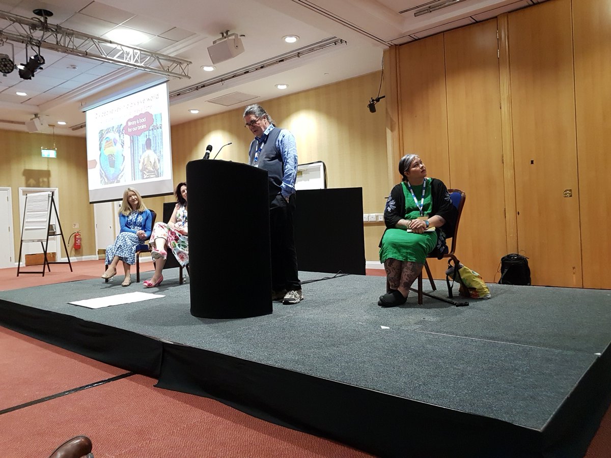 Assoc_CAT's tweet photo. More glimpses of #ACATconf22 which ended last Saturday - here showing morning keynotes on 'Divided selves in a divisive world' with Steve Potter, Anna Laws & Lucy Cutler (@AngelaCoshland chairing) on Day 2 #BinaryIsBadForOurBrains https://t.co/5L5ibfKGTL