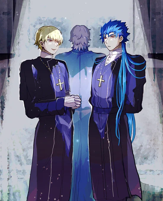 正体を隠して聖職者を装うランサーとギルガメッシュは当然見たいですね  #Fate 