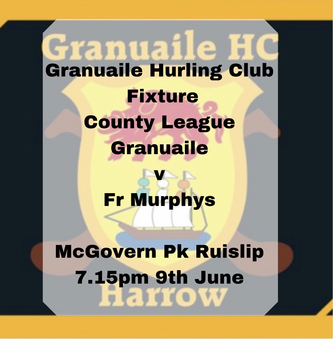We play <a href="/FrMurphsHurling/">Fr. Murphy’s Hurling Club London</a> in the league on Thursday 9th June at 7.15pm in Ruislip. Please come out and support the lads Granuaile Abú ⚫️🟠⚫️🟠⚫️