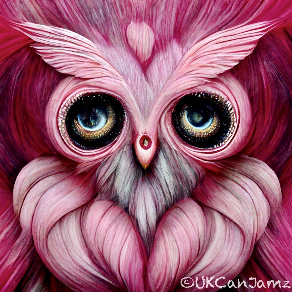 UKCanJamz's tweet photo. Pink Owl.  #aiartcommunity #aiart #aiartist l #nftaiartist #pinkowl #owl #midjourney https://t.co/Uxdgr5exOB
