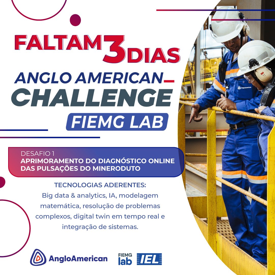 fiemglab's tweet photo. Sua startup tem soluções tecnológicas com #bigdata #IA #modelagemmatemática #resoluçãodeproblemascomplexos #digitaltwin ou #integraçãodesistemas ?

🗓FALTAM APENAS 3 DIAS para encerrar as inscrições no Anglo American Challenge FIEMG Lab! Acesse: https://t.co/wu3tKrEWx7 https://t.co/lWxQWHmJak