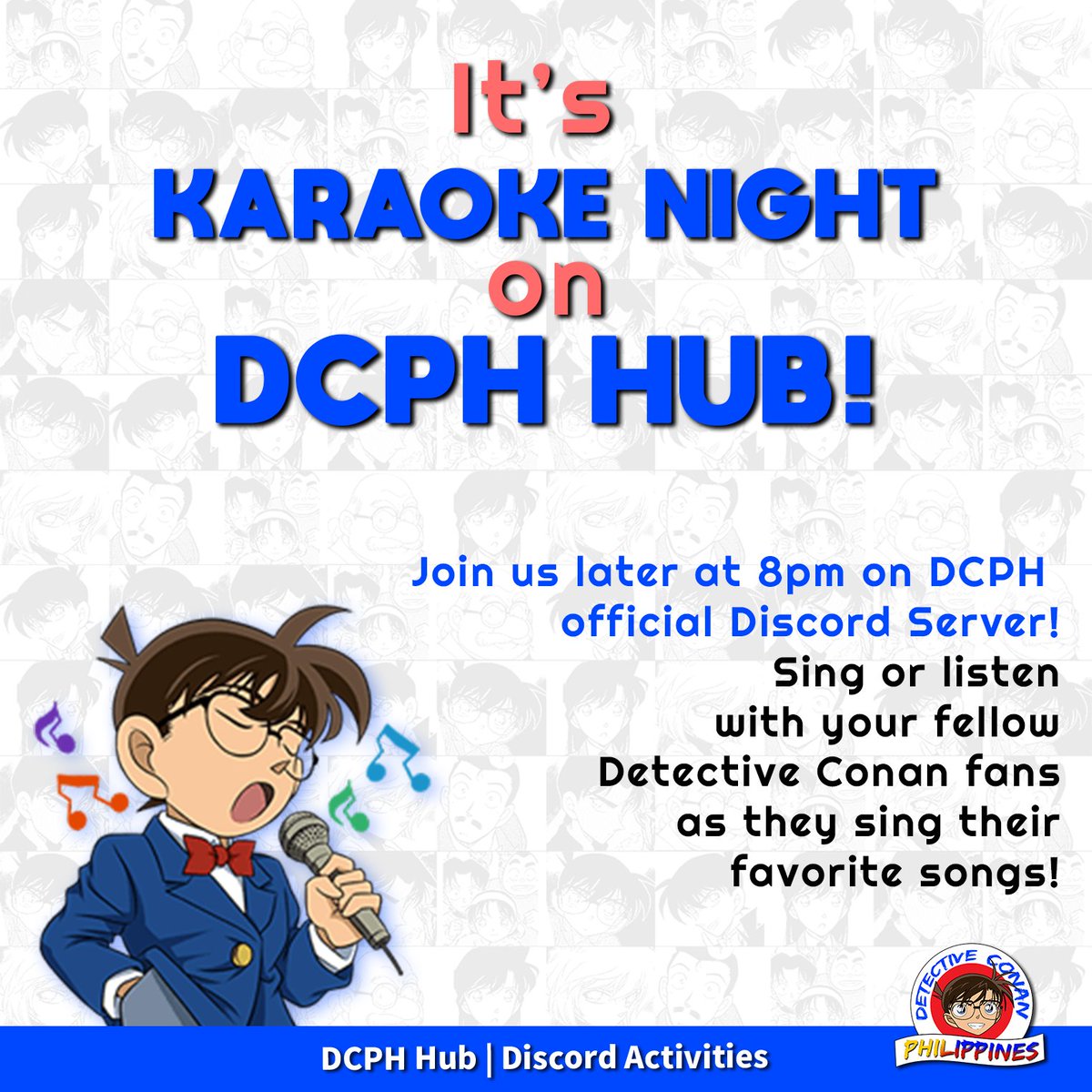 dconanph's tweet photo. KARAOKE NIGHT later at 8pm!
You can sing to any song! 
Open to all Detective Conan fans!!

Join the DCPH Hub: https://t.co/RjUcHvunmV

#DCPH #DetectiveConan #DetectiveConanPhilippines https://t.co/xCwvLfKMZy