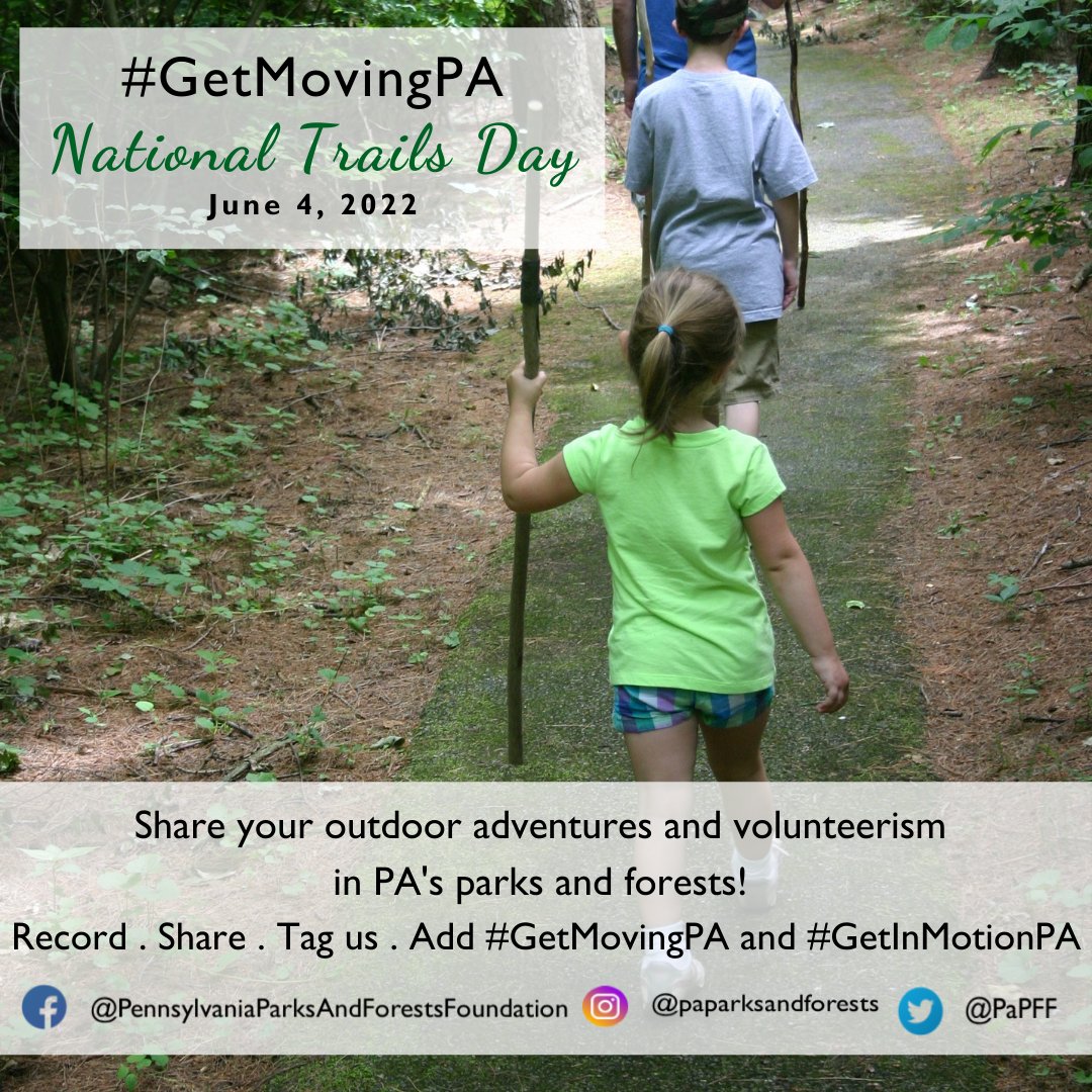 PaPFF's tweet photo. It's #NationalTrailsDay! 🥾

Celebrate with PPFF by capturing your trail adventures and volunteerism in #PAparksandforests on video. 

Record. Share. Tag PPFF. Add #GetMovingPA and #GetInMotionPA so we can find you!  https://t.co/pxQXwblth8

#PAtrails #GetOutdoorsPA #ExplorePA https://t.co/1swGOiYQyF