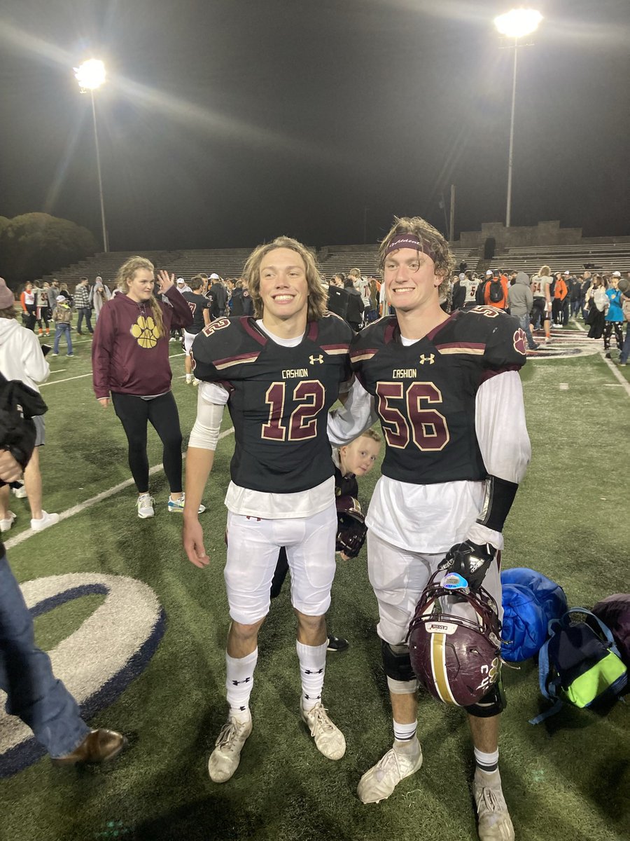 ChadCwilson's tweet photo. Get to watch these two play one last time together tonight in the K101 bowl. Been a center-quarterback duo since grade school! @cashionfootball https://t.co/QKrXhO00cT