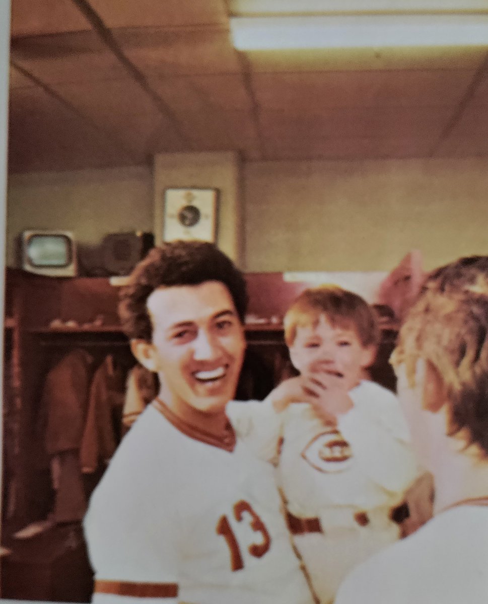 cammillerfilms's tweet photo. Dave Concepcion holds Pete Rose Jr. in clubhouse at Riverfront after #Reds beat Pirates in 1972 playoffs. https://t.co/Ons0rQCj2T
