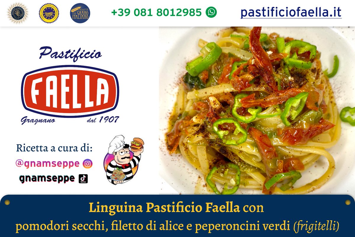 Puoi acquistare la #PastaDiGragnanoIGP sul nostro sito web: pastificiofaella.it

Foto a cura del nostro amico @gnamseppe

Linguine pomodori secchi, filetto di Alice e peperoncini verdi (friggitelli).