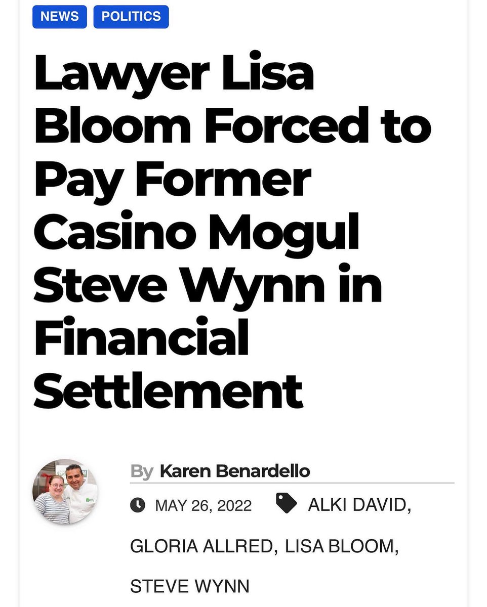 mimasdiaries's tweet photo. - Lisa Bloom was forced to pay Steve Wynn a financial settlement after he sued her for defamation stating that she announced that she represented a woman who claimed Wynn was inappropriate with her. https://t.co/WIMO7tgERM