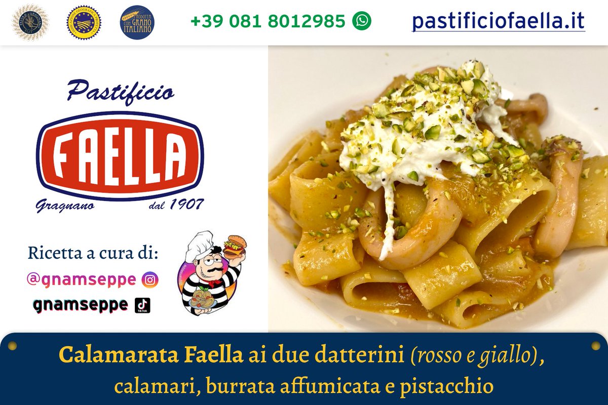 Puoi acquistare la #PastaDiGragnanoIGP sul nostro sito web: pastificiofaella.it

Calamarata, calamari ai due datterini burrata affumicata e pistacchio.

#Ricetta a cura del nostro amico @gnamseppe

#pastadigragnano #cucinaitaliana #food #cucina #ricette #recipe #italianfood