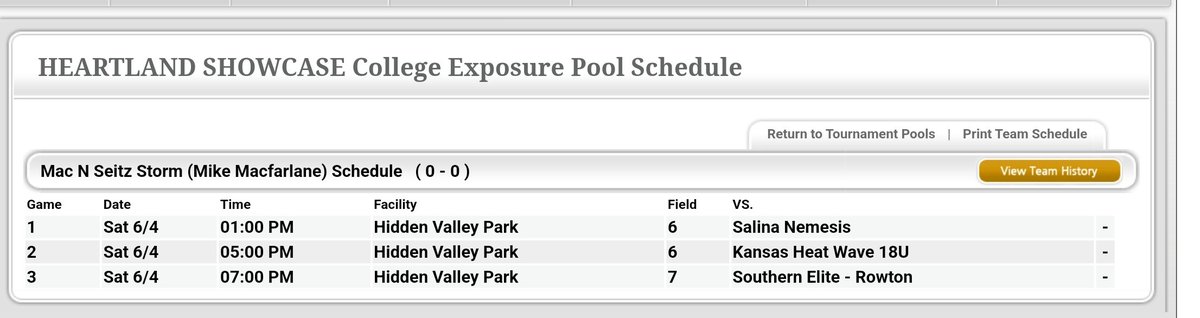 Today's schedule at the <a href="/usasoftballkc/">USA Softball KCMetro</a> Heartland Showcase.