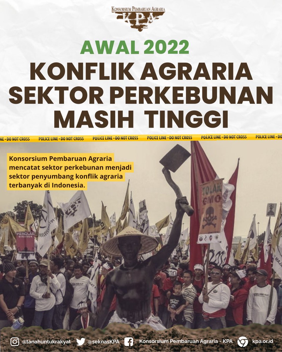 SeknasKPA's tweet photo. Konsorsium Pembaruan Agraria mencatat sektor perkebunan menjadi penyumbang konflik agraria terbanyak di Indonesia. Selama 1 dekade terakhir, sektor perkebunan hampir selalu berada di urutan pertama. https://t.co/RZr2e7wnQ4
