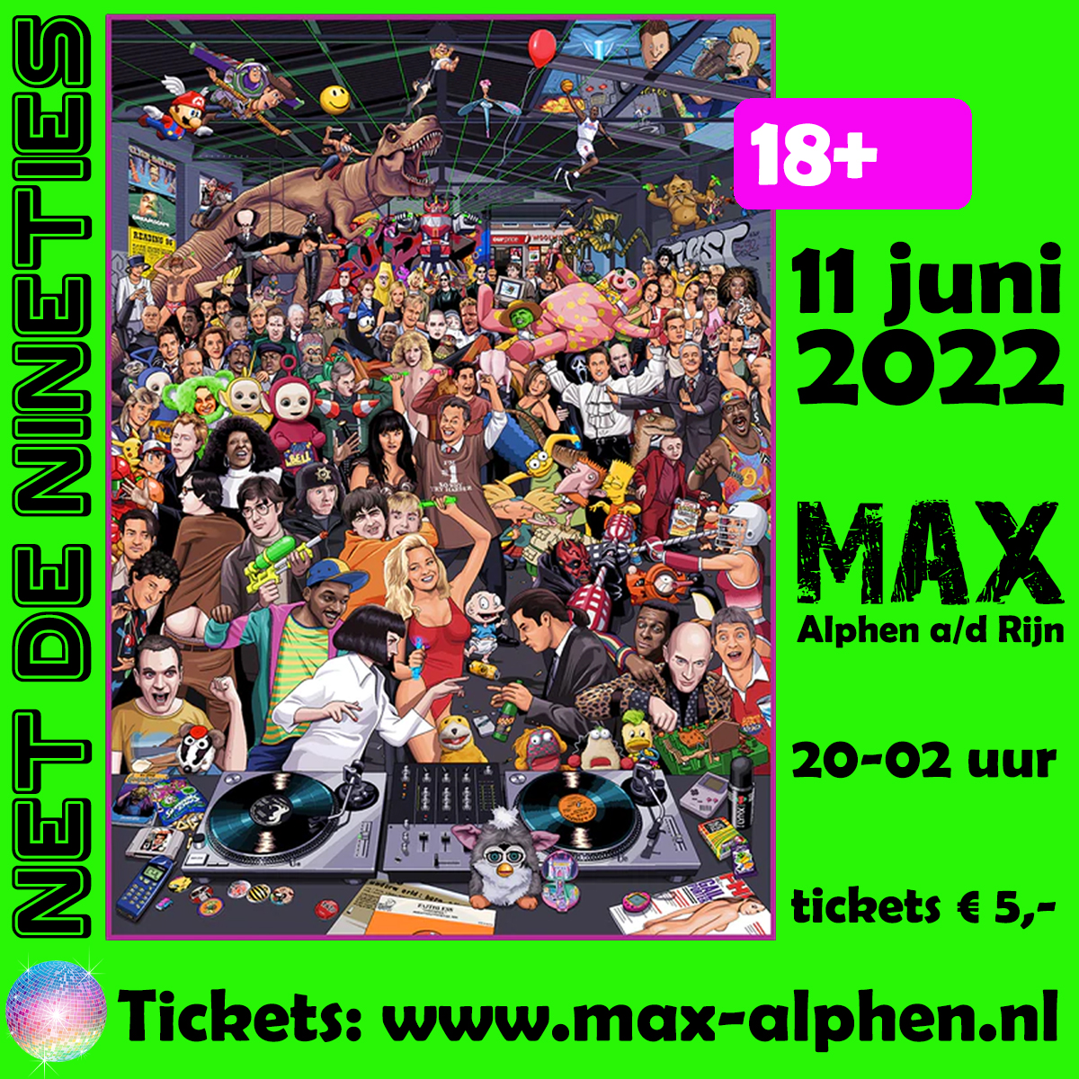 Zaterdag is het zover: Net de Nineties! DJ Mixxmasters zorgt dat je je weer helemaal in deze geweldige tijd waant. 
Tickets voor dit feest zijn in de voorverkoop voor slechts € 5,- te koop via max-alphen.nl 
#nineties #poppodium #muziek