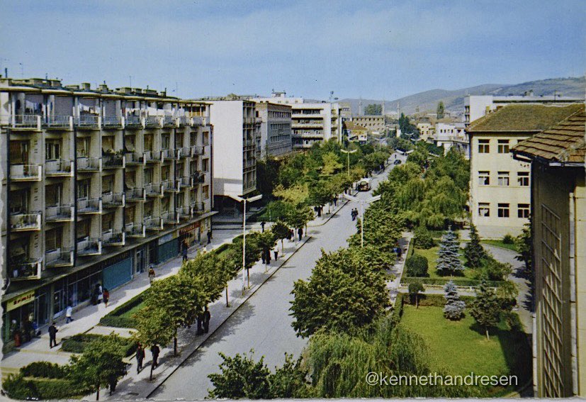 Postcard with Mother Teresa Street in Prishtina, Kosovo, 1968.