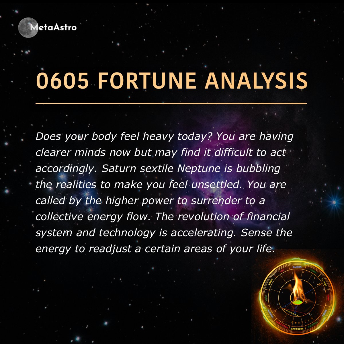 MetaAstroDAO's tweet photo. Fortune analysis for June5, 2022 🔯
Leave your birth time in comment or DM us, to find out what area of your life is taking the burden of Saturn retrograde 😘
#Fortune #Soulbound #MetaAstro https://t.co/0OcEpUzz9U