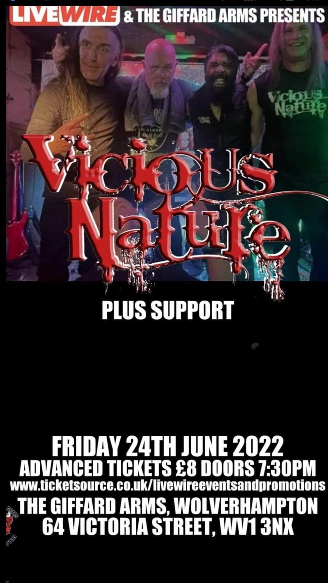 Next VICIOUS NATURE outing is 24th June st the Giffard in Wolverhampton. Time to try out a new track or 2.