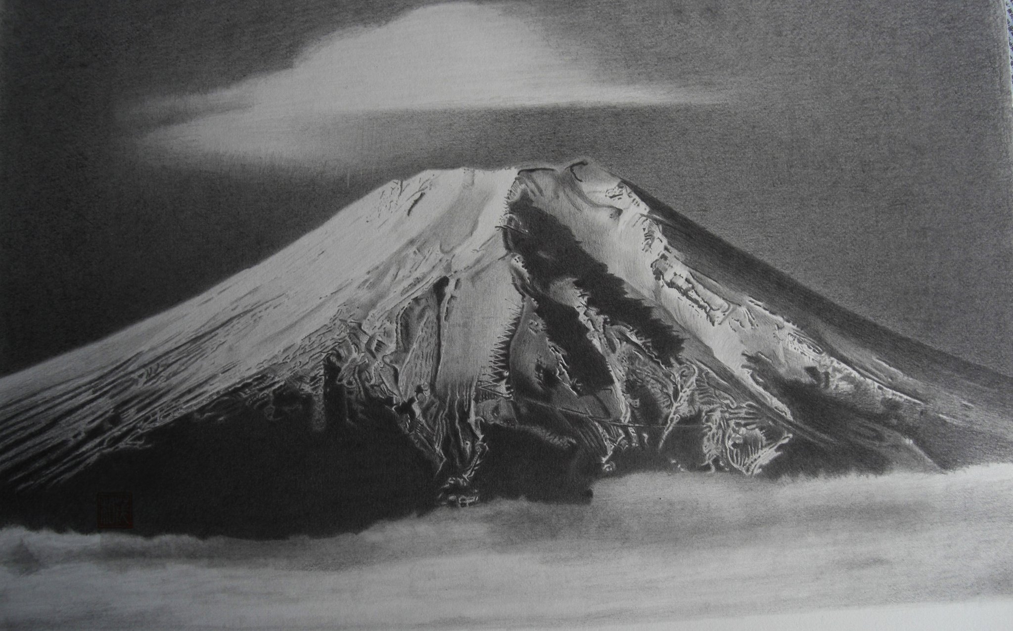 富士山 鉛筆画 モノクローム 徳沢茂和 a X: 