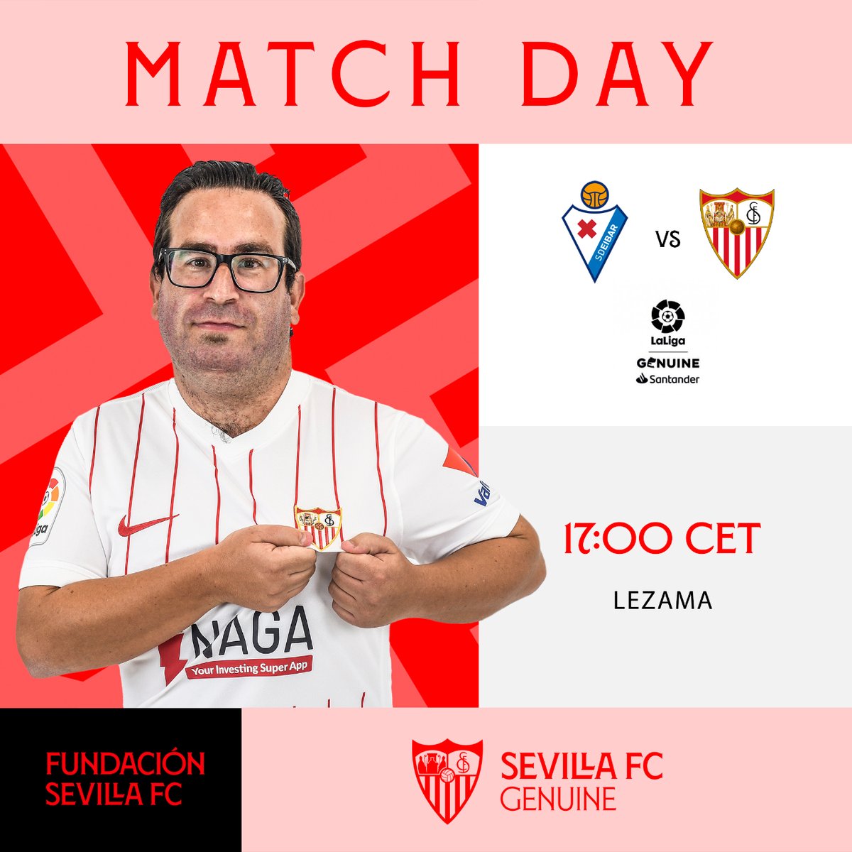 Fundacion1890's tweet photo. 🔝 Continua #LaLigaGenuineSantander, con toda la emoción del mundo. 🌍

⏰ ¡A las 17:00h jugamos contra el @SDEibar!

#NuncaTeRindas #FundaciónSevillaFC https://t.co/Bs5YgpbEsN