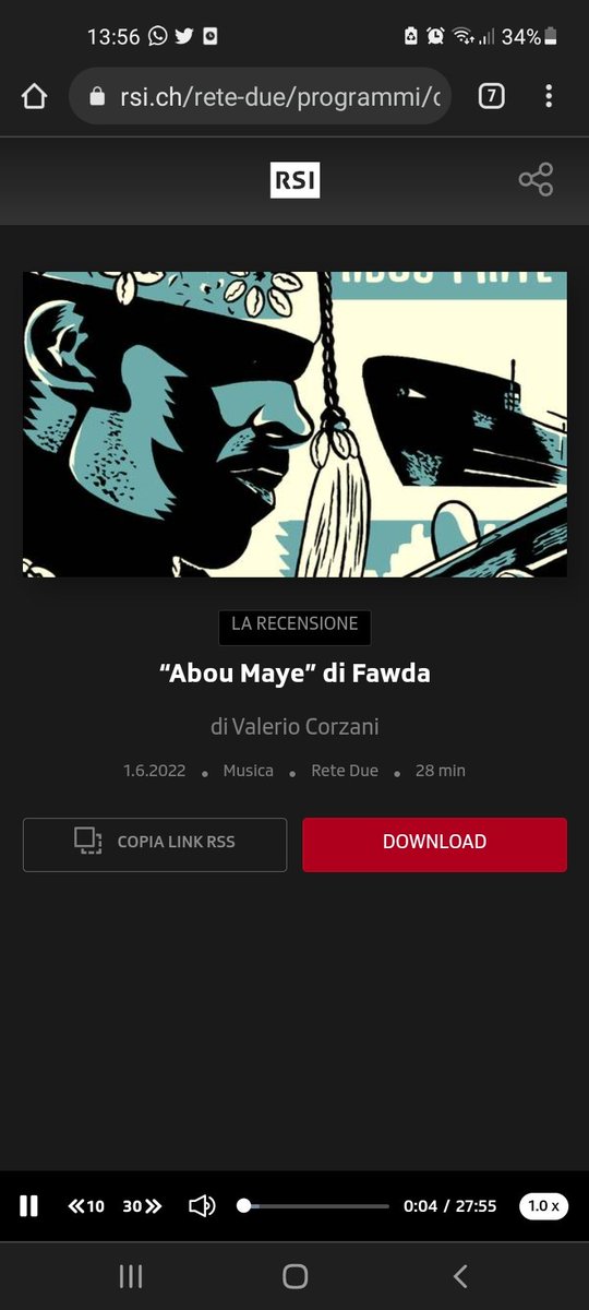 Prima recensione del mio nuovo album andata in onda sulla Rete2 della radio Svizzera Italiana <a href="/RSIonline/">RSI</a>
Potete scaricarla o ascoltarla in streaming (link sotto)

rsi.ch/rete-due/progr…

#fawda #recensione #AbouMaye #vinile #45t #radio #vinylcollection