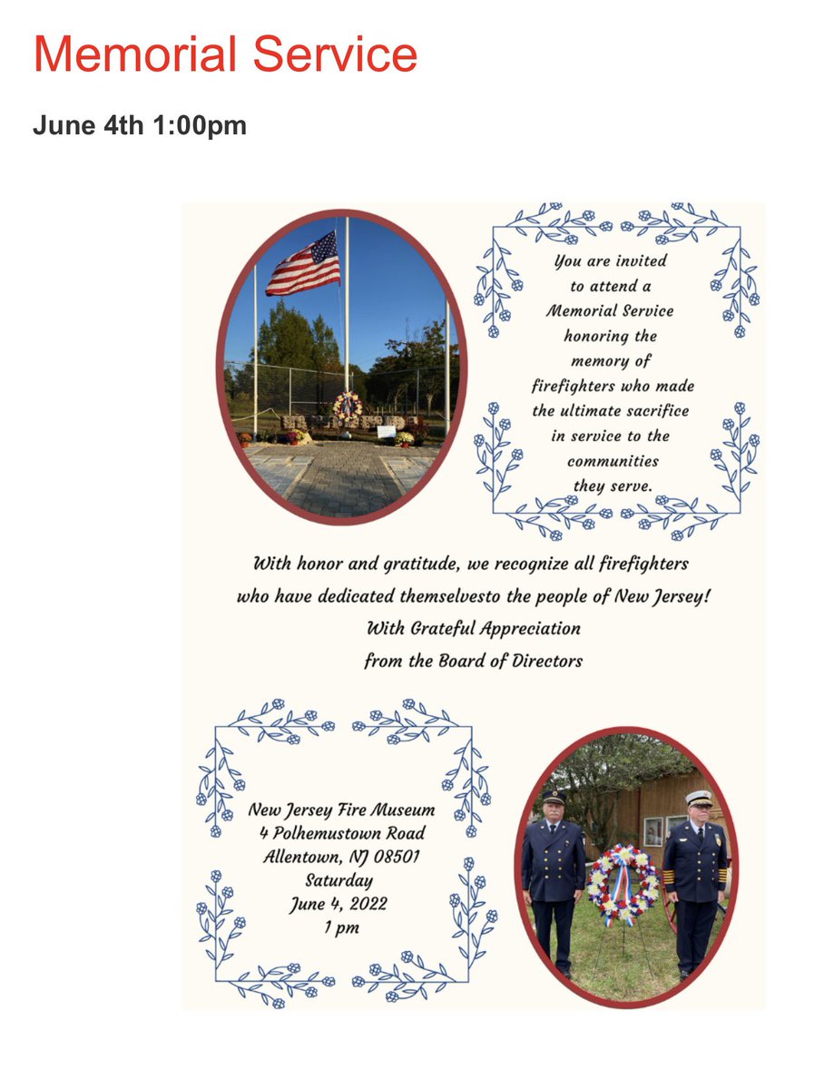 Honored to be attending today to remember the fallen. Images to follow after ceremony. Join us. #njfiremuseum #njfiremuseumandffmemorial