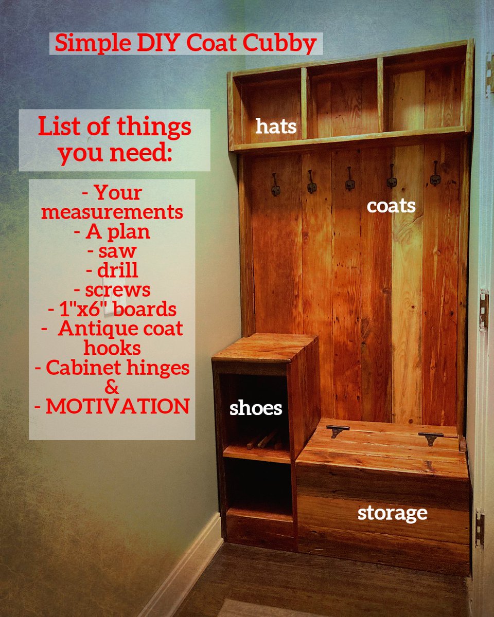 reusedepot's tweet photo. This customer sent us pics of their simple DIY Coat Cubby that they built using all our reclaimed materials. This is an easy first project for a beginner. Remember, measure twice cut once and it's ok to swear.
#diy #reuse #salvage #design #coathook #halltree #recycle https://t.co/loQ7gocKFb