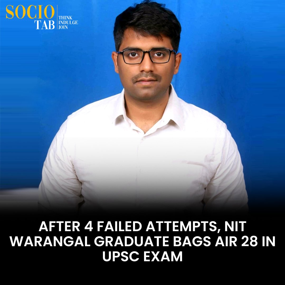 socio_tab's tweet photo. After 4 Failed Attempts, NIT Warangal Graduate Bags AIR 28 In UPSC Exam

For More Positive News - https://t.co/0tD7a3oJUB https://t.co/AeD69Nzlii