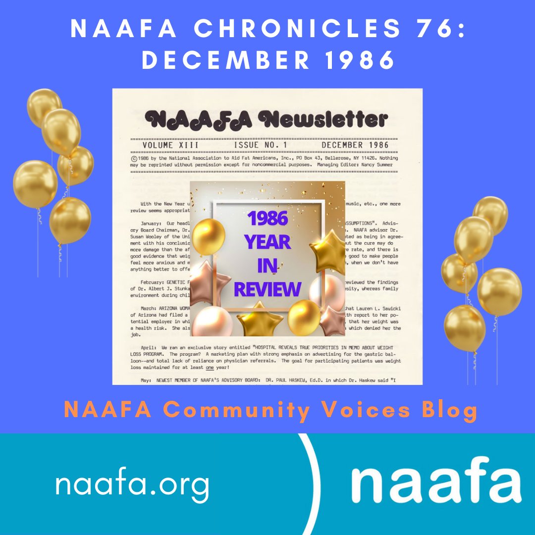 NAAFAofficial's tweet photo. NEW BLOG POST! NAAFA Chronicles 76: December 1986
The NAAFA Chronicles reflect a pc of fat acceptance/fat activist history. In the 12/1986 issue, you will find: a review of the news from 1986 relative to fat acceptance!
https://t.co/oLxNZYeg12
#naafa #FatHistory #NAAFAChronicles https://t.co/e1ZqzrhNjI