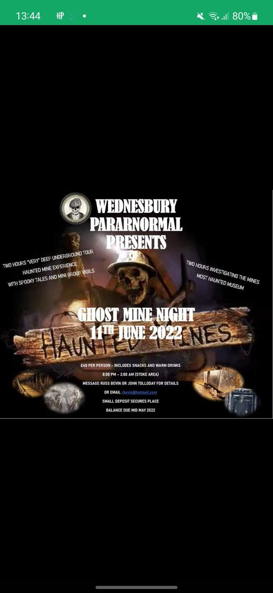 The lovely guys <a href="/WednesburyPara1/">Wednesbury Paranormal</a> have a few spaces left for this event next week. A cool niche location. If you are interested message the team! 👻👻👻 #paranormal PLEASE RT 💕