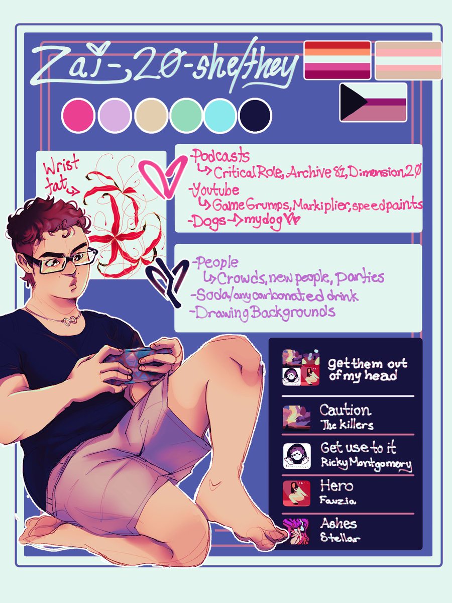 I always forget to post on Twitter
Welp here's a meet the artist i did for pride month