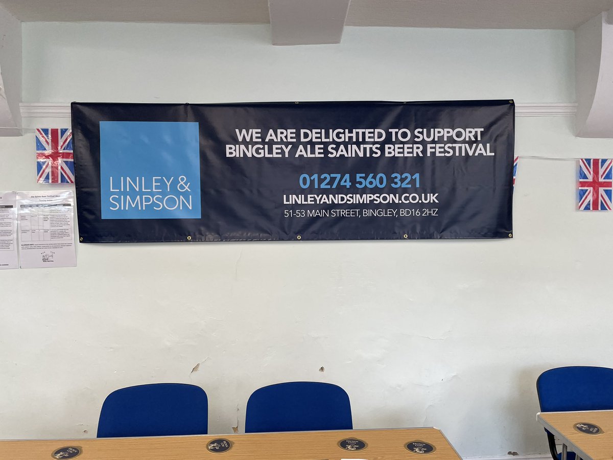 Huge thanks to our friends at <a href="/LinleySimpson/">Linley & Simpson</a> for sponsoring <a href="/SaintsAle/">AleSaintsBingley</a> Beer Festival #bingley #communitybeerfestival