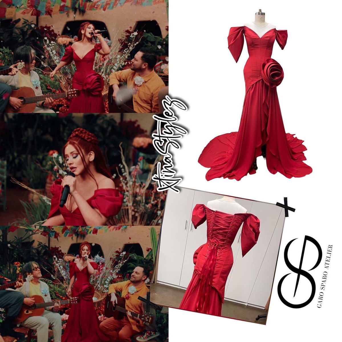 #christinaaguilera during the ‘La Reina’ music video. Christina wore a custom made red rose corset gown by Garo Sparo 🌹