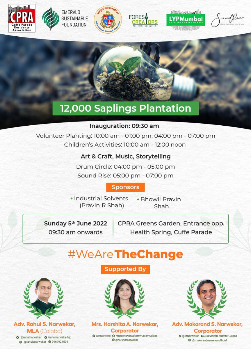 MNarwekar's tweet photo. #LetsAct Let us all come together and celebrate the creation of forest. We will be looking forward to your presence.
Please do follow the #Covid Guidelines @mybmc
#WeAreTheChange #forestcreation #EnvironmentDay #plantation #Narwekars https://t.co/u6qk6oUAlq