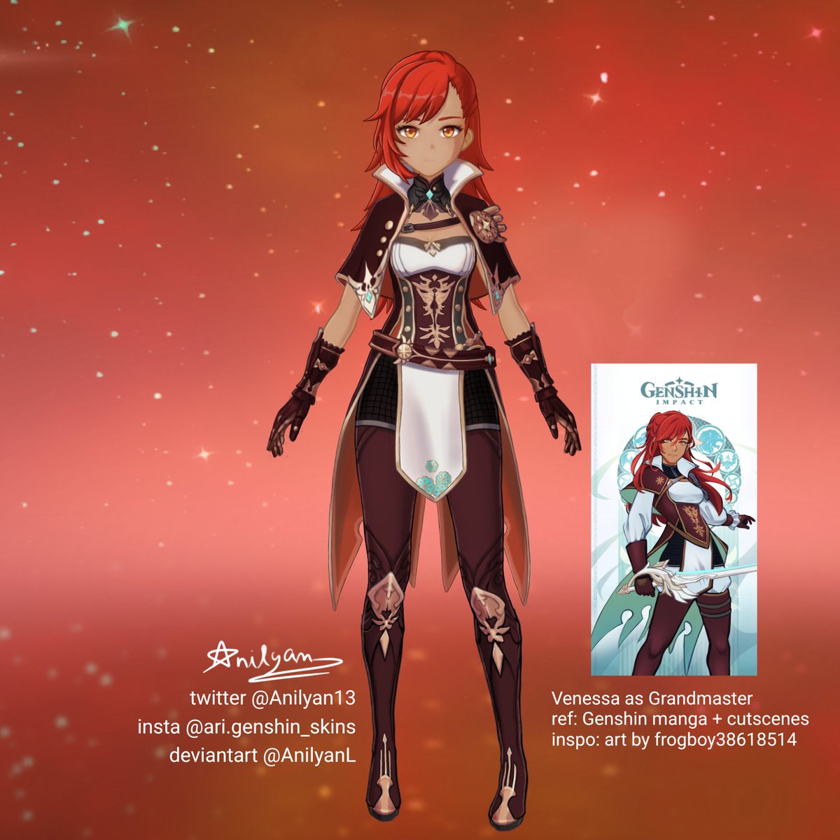 Anilyan13's tweet photo. Vennessa skin version, from Genshin's manga. I also made a Grandmaster version - I used @frogboy38618514 art as inspiration ^^

#GenshinImpact https://t.co/pLxZLkeDqX