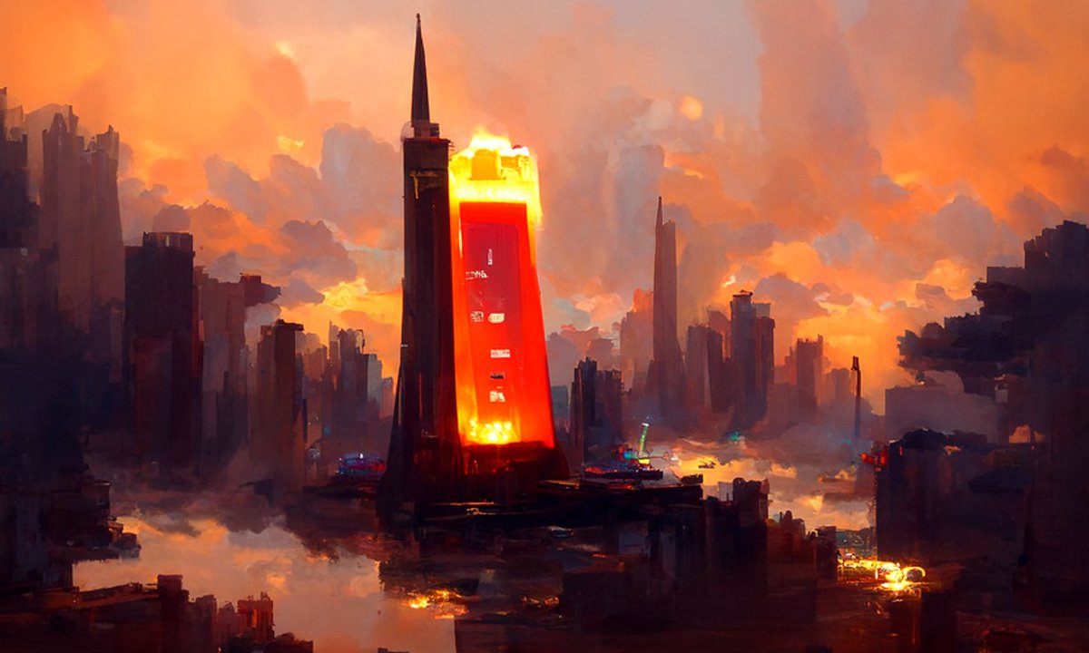 shaftAlex's tweet image. "skyscraper towering over a sea of urbanism"

left is "orange smoggy color scheme" and the right is "neon color scheme"